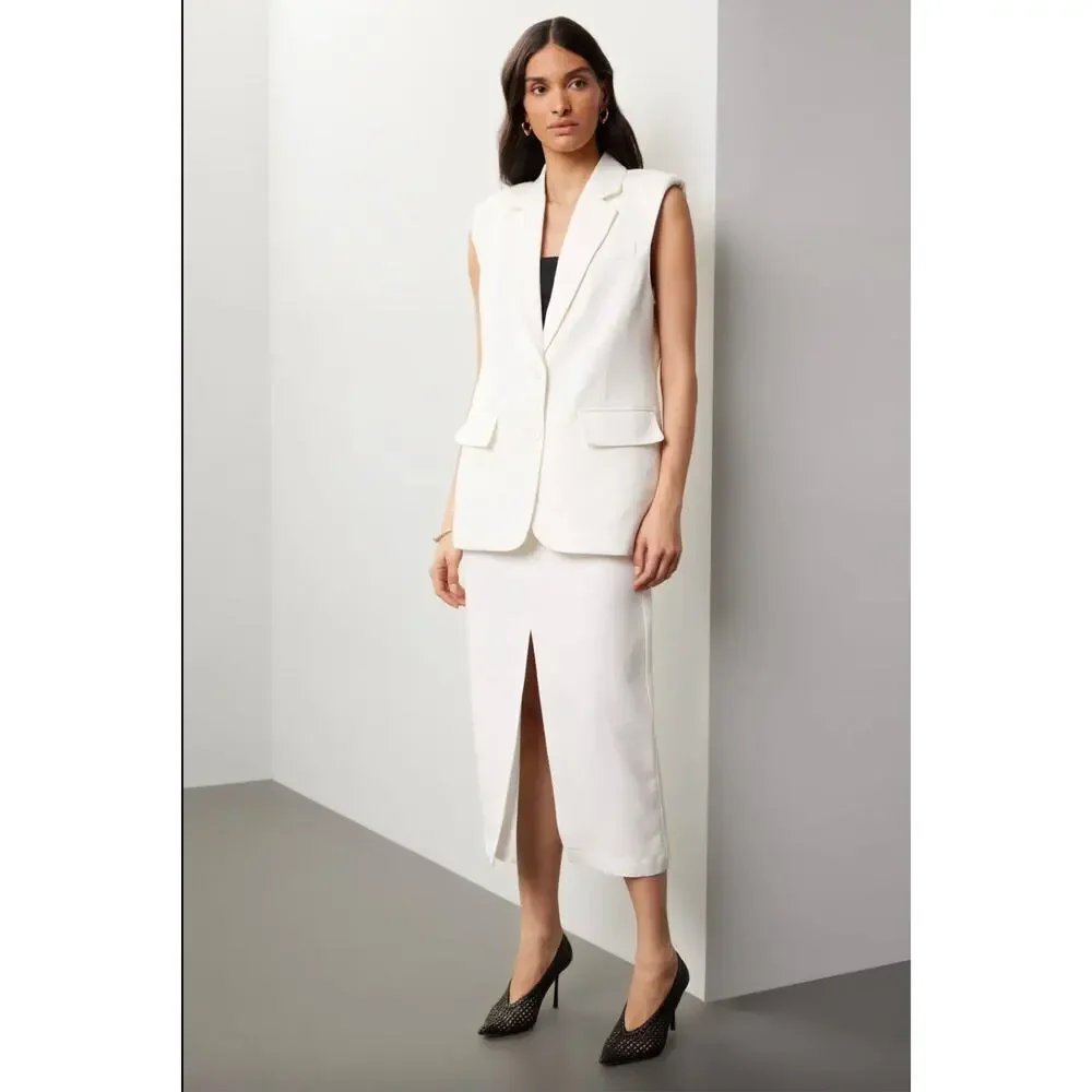 Endless Rose Off White Linen Oversized Vest Blazer Sz M